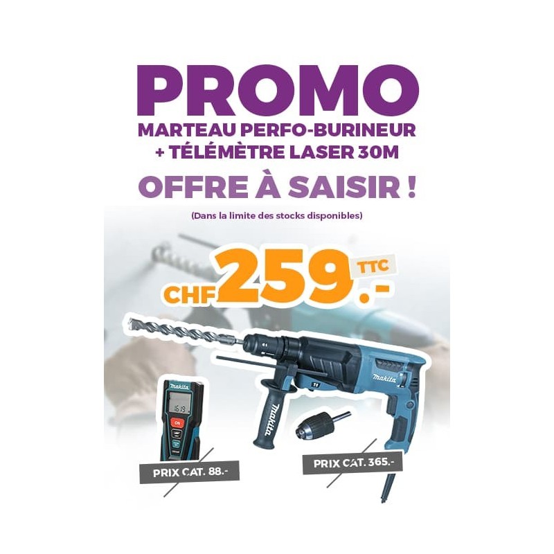 Promo marteau perfo-burineur + télémètre laser 30m  Exemplaire