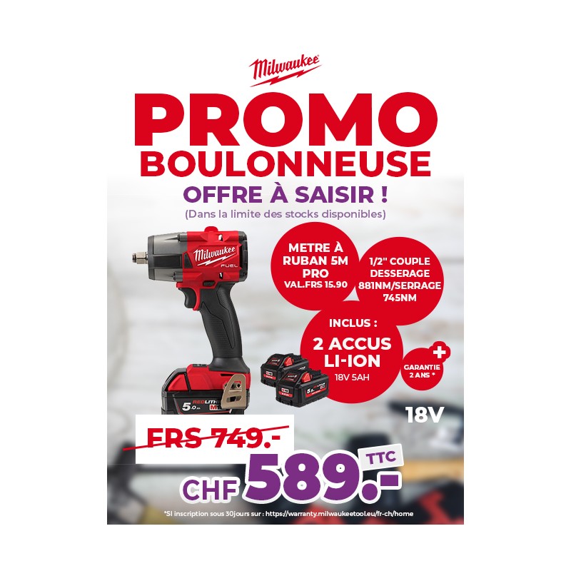 MILWAUKEE BOULONNEUSE M18FMTIW2F12-502X LI-ION 18V 5AH