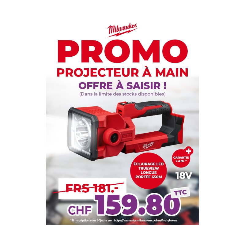 MILWAUKEE PROJECTEUR A MAIN M18 SLED-0 PR ACCU 18V