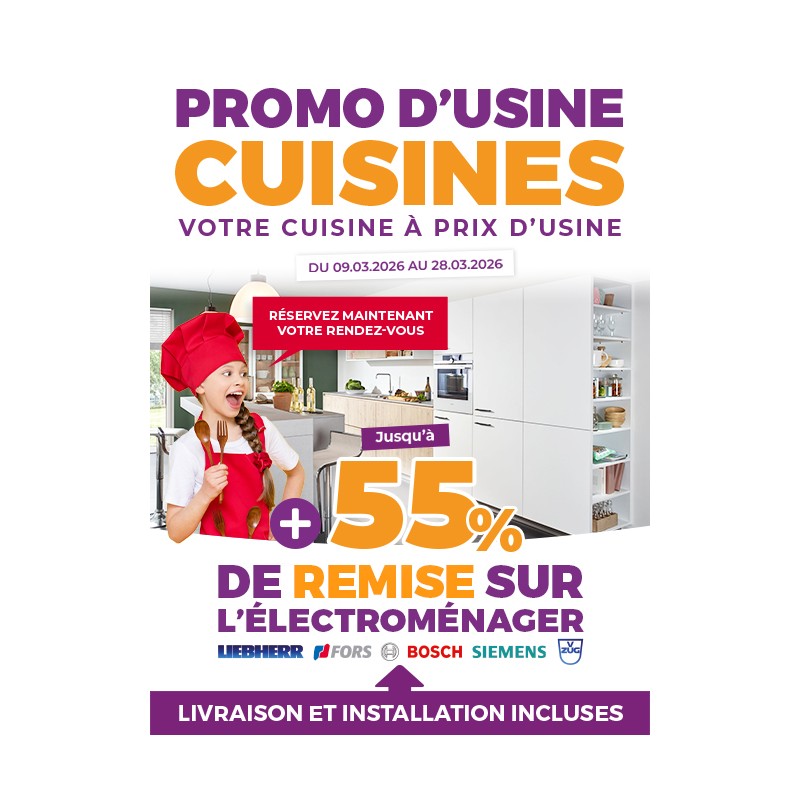 Promo d'usine cuisines du 9 mars au 28 mars 2026