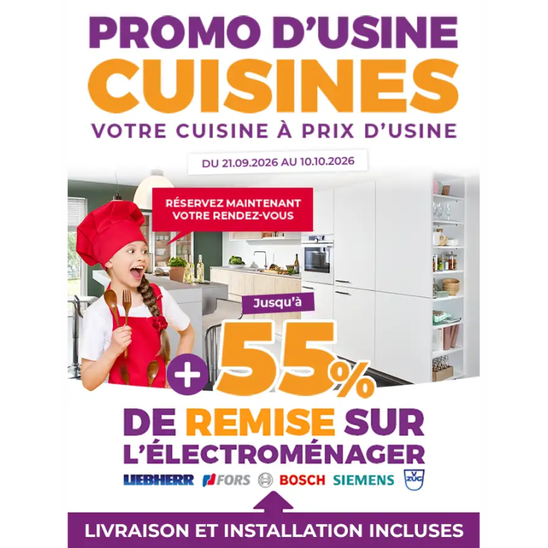 Promo d'usine cuisines du 21 septembre au 10 octobre 2026